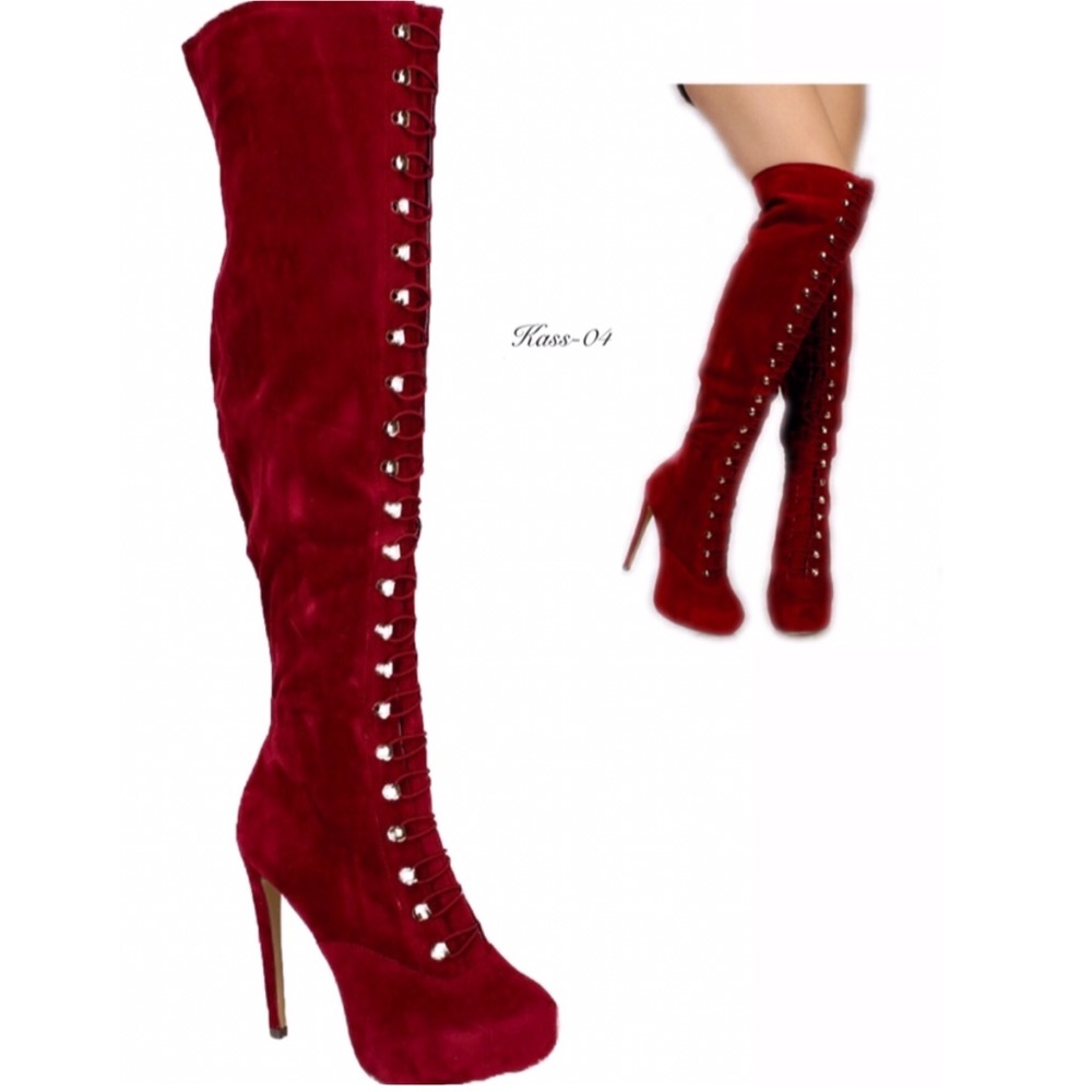 Women’s lace up tie over the knee high heel boots